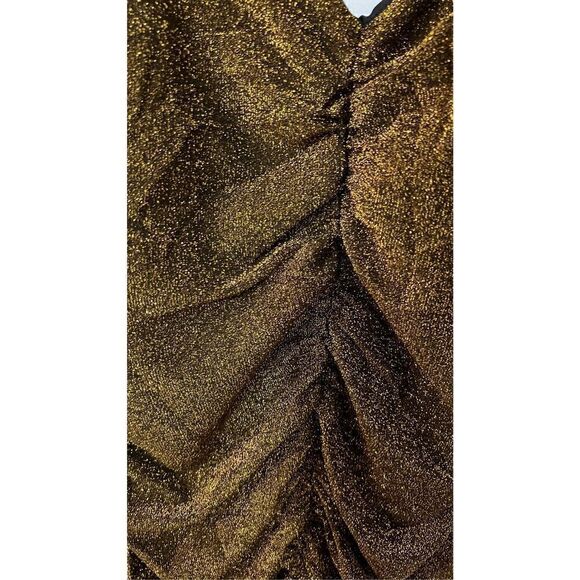LULUS SEXY GOLD SHIMMER RUCHED DRESS WOMENS SIZE 16 - Picture 3 of 10